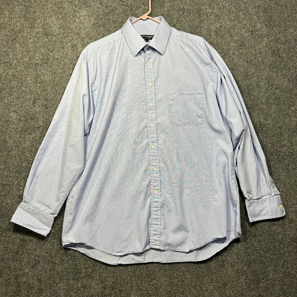 Hickey Freeman Shirt Mens 16.5  Button Up Blue Stripe Cotton Pocket - Picture 1 of 8
